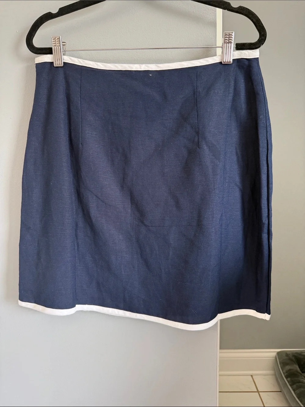 LOFT Navy Mini Skirt with White Trim and Button Details